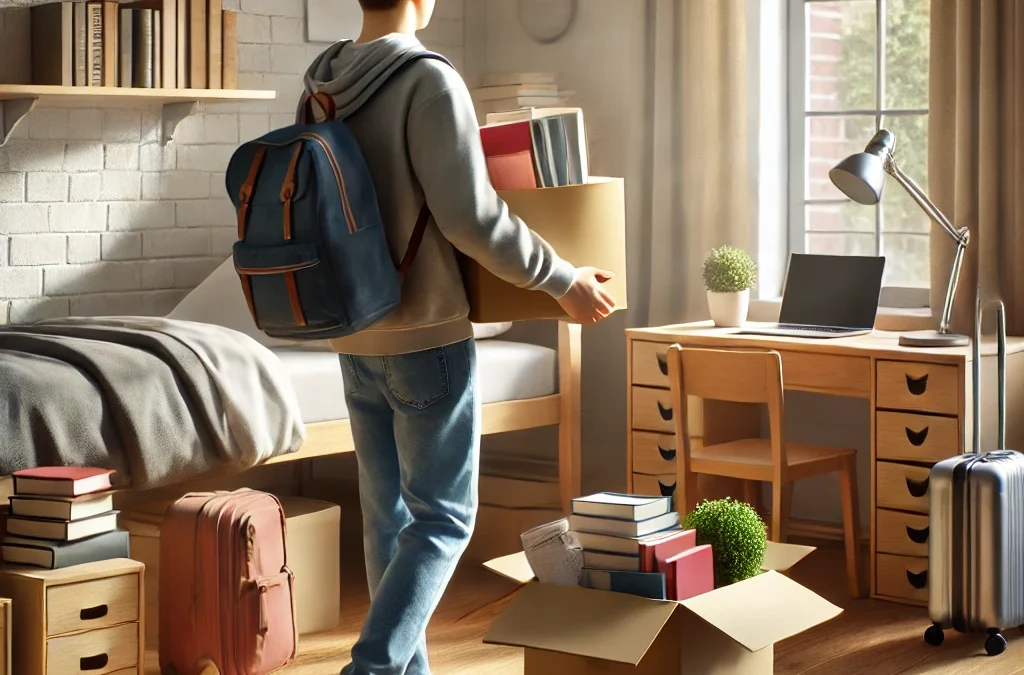ung student som flyttar in i ett mysigt studentrum